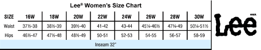 Size Chart For Lee Jeans The Best Style Jeans