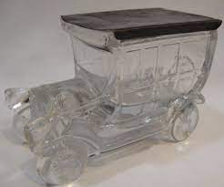 Vintage Clear Glass Hearse Fringe Car Candy Container Tin Slide 4 3 8 Long Vintage Tins Glass Candy Candy Containers