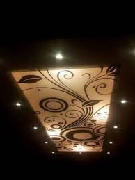False ceiling with a 3d finish with narrow glass slots. Home Decor Gypsum Board Designs With Colorful Glass Gypsum Board Design Ceiling Design Glass Design