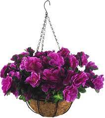 Fill your hanging flower baskets with the right plants and watch butterflies and hummingbirds flock to your garden or patio. Buy Flo Mynse Mynse Artificial Flower Hanging Basket For Home Market Outdoor Decoration Hanging Silk Flowers Basket With Artificial Azalea Flowers Purple Big Basket And Artificial Flowers Flo Mynse Online In Turkey B07fbgy8qx