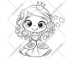 Looking for that perfect set of coloring in pages? Cute Princess In A Dress And Crown Digital Stamp For Scrap Booking Coloring Page Card Making In 2021 Princess Coloring Sheets Princess Coloring Pages Coloring Books