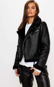 Black Pu Cropped Belted Aviator Aviator Jackets Jackets Winter Looks