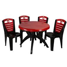 Set (table, 4 upholstered side chairs & 2 upholstered arm chairs) $3,753.00 sale $2,699.00 Red And Black Pvc Plastic Table Chair Set Rs 3600 Set Kuvera Sales Corporation Id 19618036497