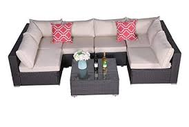 Htth 7 Pcs Rattan Patio Furniture Sofa Set Garden Lawn Pool Backyard Outdoor Sofa Chairs Wicker Conversation Furniture Sofa Set Rattan Patio Furniture Sofa Set