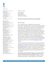 February 18, 2021 Vanessa Pappas CEO, TikTok 5800 Bristol Pkwy Culver City,  CA 90232 RE: TikTok Named to the 2021 Dirty Dozen Wa