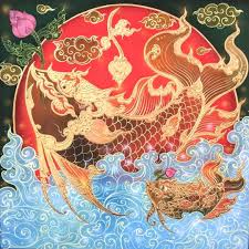 Abstract art, colorful abstract, colorful abstract art, colorful art, colorful fish, fish, fish art, koi, koi fish, koi garden, koi pond, orange koi, sharon cummings art. Best Thai Fish Painting For Sale Online L Royal Thai Art