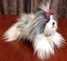 Russ Yokimo Classics Shih Tzu Plush Grey White Dog Leather Tags Shih Tzu Grey And White Dogs