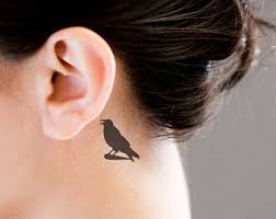 Black Bird Tattoo Behind Ear Crow Tattoo Etsy I Love This Tat Idea Black Crow Tattoos Crow Tattoo Small Dragonfly Tattoo