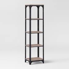 What a posh perch for reads, reference books, storage baskets and home accents. Industrial Style Meets Modern Design With This Franklin 5 Shelf Narrow Bookcase From Threshold 153 This Tall And Narrow Bookcase Bookshelves Industrial Wood