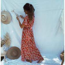 45 days money back guarantee. Paloma Long Red Dress With White Flowers