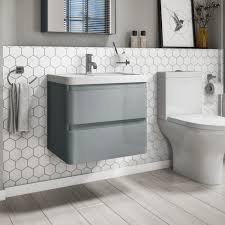 We are proud to stock products from top brands including burlington, gerberit and bayswater and offer a wide selection of bathroom basin designs to complement our product ranges. 600mm Light Grey Wall Hung Vanity Unit With Basin Portland Appliances Direct