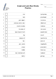 Other resources to use with this prefixes and suffixes root words worksheet. Greek And Latin Root Words Practice Matching Pairs Worksheet Quickworksheets
