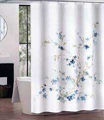 Amazon Com Tahari Fabric Shower Curtain Dark And Light Blue Floral Pattern With Beige Branches Printemps Fabric Shower Curtains Dark Curtains Curtains