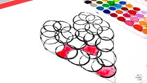 Drawing of paints and pencil. Circle Heart Art Project Arty Crafty Kids
