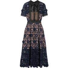 Self Portraitcamilla Chiffon Trimmed Guipure Lace Dress 1 210 Brl Via Polyvore Featuring Dresses Navy Floral Cocktail Dress Lace Navy Lace Dress Lace Dress