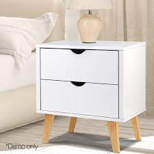 50cm x 45cm x 60cm. Artiss 2 Drawer Wooden Bedside Tables White