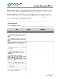 vendor evaluation matrix