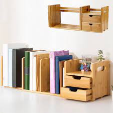 Impilabile in legno cassette scatola 40x30x14 cm tinta unita decorativo pino con. Libreria Estensibile In Legno Di Bamboo Con 2 Cassetti Bakaji