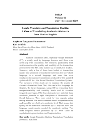 Pdf Google Translate And Translation Quality A Case Of Translating Academic Abstracts From Thai To English Introduction And Rationale Of The Study