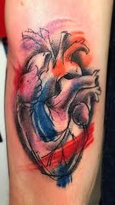 The heart design in a tattoo is obviously a symbol of passion, love, and adoration, but some ink lovers have taken things to the extreme by creating anatomical heart tattoos that really reveal a deeper side. Watercolor Style Interesting Looking Human Heart Tattoo On Forearm Tattooimages Biz