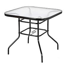 Vingli Outdoor Dining Table 32 Square Patio Bistro Tempered Glass Table Top With Umbrella Hole Outside Banquet Furniture For Garden Pool Side Deck Lawn Outdoor Dining Table Tempered Glass Table Top