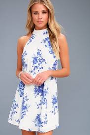 Darling Dearest Blue And White Floral Print Swing Dress White Lace Maxi Dress Floral Lace Maxi Dress Cute Floral Dresses
