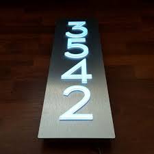 Glowsigns Bespoke Led House Number Sign Vertical 4 Numbers Black Numbers On Silver Dusk To Dawn Sensor Commercial Grade Led House Numbers House Number Sign Led House