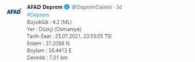 Osmaniye'nin kadirli ilçesinde saat 09.14'te 4,2 büyüklüğünde bir deprem meydana geldi. Etal3djpbave5m