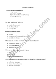 Außerdem stehen dann weitere 1800 quadratmeter . Multiple Choice Quiz About Modernism Esl Worksheet By Catuzza