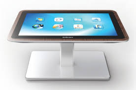 Sunnypoint classic side table, mobile snack table for coffee laptop tablet, slides next to sofa couch, wood look accent furniture with metal frame (black). Mesa Interactive Coffee Table Is 46 Inch Tablet For Your Living Room