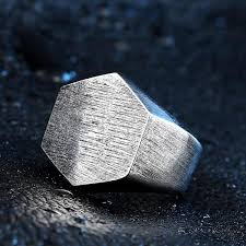 Bague Hexagone En Acier Inoxydable Rings For Men Silver Rings Handmade Metal Jewelry