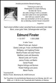 Traueranzeigen von Edmund Finster