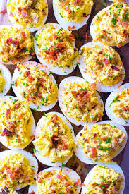 Keto Deviled Eggs Eggs Low Carb Greek Yogurt Mayonnaise Dijon Chives Cooked Crumbled Bacon Ca Low Carb Greek Yogurt Keto Deviled Eggs Bacon Deviled Eggs