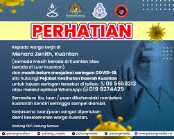 Accueil » pahang » kuantan » pejabat daerah kuantan » 25000. Pahangmedia On Twitter Perhatian Kepada Semua Warga Kerja Di Menara Zenith Kuantan Anda Diminta Untuk Jalani Saringan Covid 19 Sebarang Pertanyaan Boleh Hubungi Pejabat Kesihatan Daerah Kuantan Di Talian 09 5659213 Atau Whatsapp Di