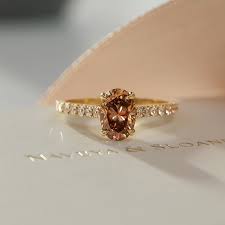 Apollo Setting Engagement Ring Oval Natural Champagne Coloured Diamond With Claw Set Diamond Accent Ban Naveya And Sloane Wedding Rings Oval Champagne Diamond