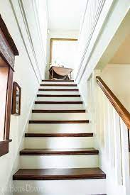 The first step is made out of belgian bluestone. How To Refinish Old Wood Stairs She Holds Dearly
