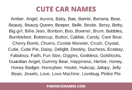 Giving a car a name is a great way to complement its visual and mechanical appeal, but it's also much more than that. Cute Car Names 170 Cute Names For Your Car Find Nicknames