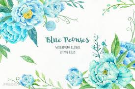 Blue Peony Clip Art Watercolour Blue Peonies Clip Art Flower Illustration