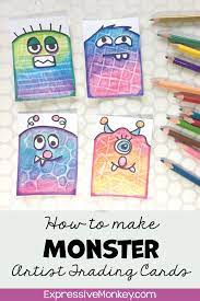 These trading cards make great gifts and are also excellent to share with friends! Monster Artist Trading Cards Artist Trading Cards Trading Card Ideas Kids Art Projects