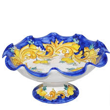 Alzata arredo 10 cm / alzata per dolci in ceramica a forma di corona bianca cm. Alzata Centrotavola Decoro Barocco Ceramica Vietrese Eccellenza Artigianale Made In Italy