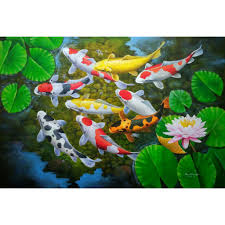 Joglo koi farm kediri 082339754779. Lukisan 9 Ikan Koi Dalam Kolam Teratai Shopee Indonesia