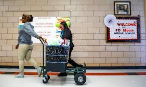 F D Moon Middle School Welcomes 12 000 School Supply Donation Middle School School Supplies School