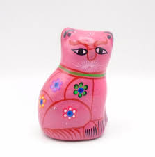 Talavera Folk Art Hand Painted Small Pottery Cat, 4-1/4" Tall