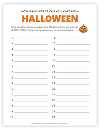 2 points for 2 letters words, 3 points for letter words etc. How Many Words Can You Make Out Of Halloween Free Printable Game
