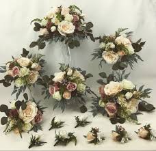 Burgundy and blush wedding flowers. Dusty Pink Cream Light Peach Roses Wedding Bouquet Set Rose Wedding Bouquet Wedding Bouquets Sets Wedding Bridal Bouquets
