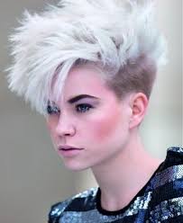 Glamorous mohawk is a feminine choice for an edgy but sophisticated haircut. Blonde Feathered Mohawk Mohawk Hairstyles For Women Mohawk Hairstyles Short Hair Mohawk