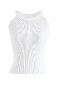 Your sassy start sleeveless crochet lace top in white. Fitted Ribbed Knit Halter Tank Top In White Retro Indie And Unique Fashion