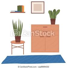 Download 13,000+ royalty free living room cartoon vector images. Vector Cartoon Background Of Living Room With Commode Coffee Table Plants Bookshelf On The Wall Vector Background Of Canstock