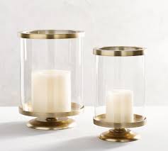 Solid brass candle wall sconces with hurricane glass included. Chester Brushed Brass Hurricane Candle Holder Pottery Barn