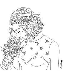 Girl With Bouquet Coloring Page Color Therapy App Try This App For Free Get Colortherapy Me People Coloring Pages Color Therapy App Coloring Pages